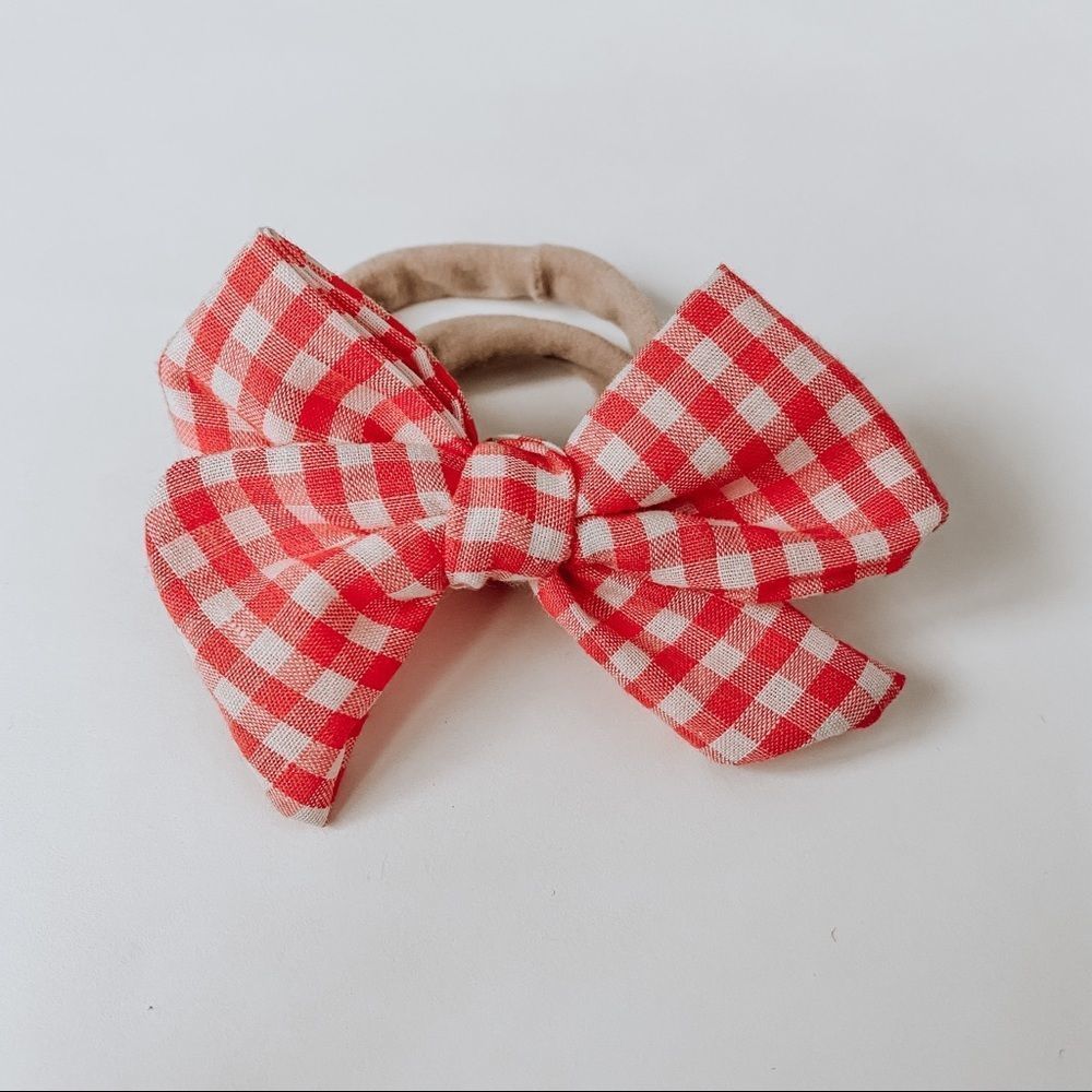 Red White Gingham Picnic Bow Headband